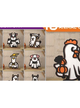 Intra απο ξύλο plywood 3mm-4mm πάχος - Πακέτο LaserCut Cute Farm Animal Ghosts Δίασταση 30x20 cm INTRAFABR-106947645