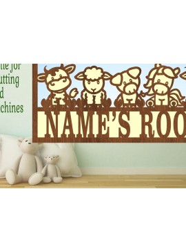 Σετ των 2 Intra απο ξύλο plywood 3mm-4mm πάχος - Πινακίδα ονόματος σκηνής Cute Farm Animals  3 Δίασταση 30x20 cm INTRAFABR-74710754