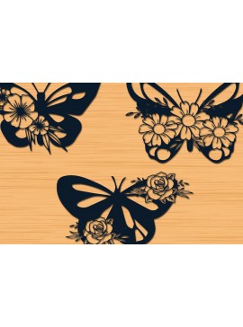 Σετ των 2 Intra απο ξύλο plywood 3mm-4mm πάχος - Χαριτωμένο λουλουδάτο πακέτο  πεταλούδας Δίασταση 20x20 cm INTRAFABR-63498817