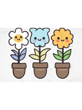 Σετ των 2 Intra απο ξύλο plywood 3mm-4mm πάχος - Πακέτο Clipart Cute Flowers  PNG Δίασταση 30x20 cm INTRAFABR-69503264