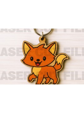 Σετ των 3 Intra απο ξύλο plywood 3mm-4mm πάχος -  λέιζερ Cute Fox Keychain  Δίασταση 4x4 cm INTRAFABR-122045967