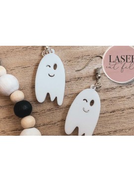 Σετ των 3 Intra απο ξύλο plywood 3mm-4mm πάχος - Cute Ghosts Laser Earrings  Δίασταση 3x3 cm INTRAFABR-73366298