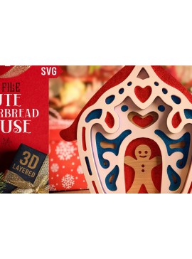 Σετ των 2 Intra απο ξύλο plywood 3mm-4mm πάχος - Χαριτωμένο Gingerbread House 3D Layered  Δίασταση 20x25 cm INTRAFABR-19712886