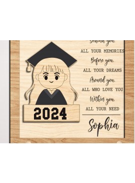 Σετ των 2 Intra απο ξύλο plywood 3mm-4mm πάχος - Χαριτωμένο κορίτσι αποφοίτησης  Δίασταση 20x20 cm INTRAFABR-99080790