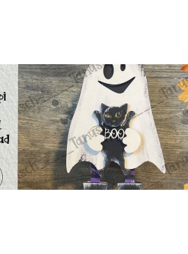 Σετ των 3 Intra απο ξύλο plywood 3mm-4mm πάχος - Χαριτωμένο Halloween Ghost Standing Decor  Δίασταση 6x6 cm INTRAFABR-78190294