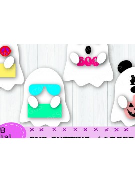 Σετ των 2 Intra απο ξύλο plywood 3mm-4mm πάχος - Χαριτωμένο Halloween Ghost,  Layered Δίασταση 15x15 cm INTRAFABR-39554411