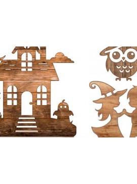 Σετ των 2 Intra απο ξύλο plywood 3mm-4mm πάχος - Χαριτωμένα αρχεία αποκοπής λέιζερ  Halloween Δίασταση 15x15 cm INTRAFABR-98821162