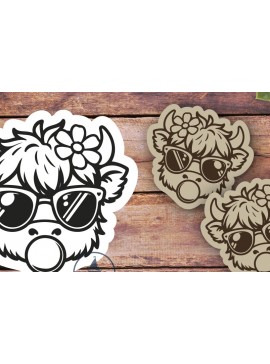 Σετ των 3 Intra απο ξύλο plywood 3mm-4mm πάχος - Χαριτωμένα σκουλαρίκια Highland Cow Summer Laser Δίασταση 3x3 cm INTRAFABR-118989135