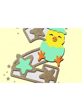 Σετ των 2 Intra απο ξύλο plywood 3mm-4mm πάχος - Cute Little Chick Numbers 3D  Δίασταση 20x20 cm INTRAFABR-90670485
