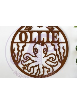 Intra απο ξύλο plywood 3mm-4mm πάχος - Χαριτωμένο χταπόδι με όνομα  Laser Δίασταση 30x20 cm INTRAFABR-117745562