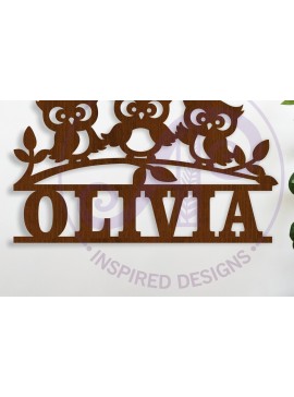 Intra απο ξύλο plywood 3mm-4mm πάχος - Cute Owls Name   κοπής με λέιζερ Δίασταση 30x20 cm INTRAFABR-120932983