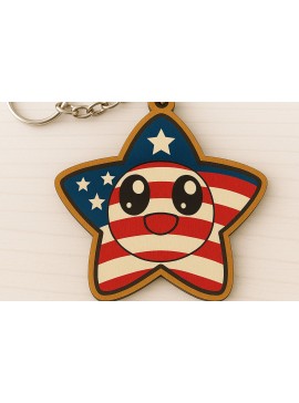 Σετ των 3 Intra απο ξύλο plywood 3mm-4mm πάχος - Χαριτωμένο Patriotic Star Keychain  Δίασταση 4x4 cm INTRAFABR-122736881