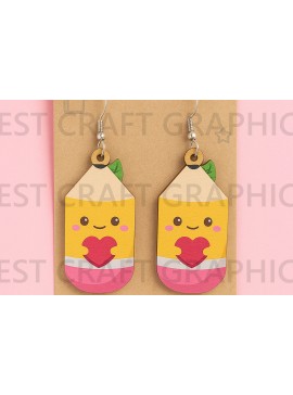 Σετ των 3 Intra απο ξύλο plywood 3mm-4mm πάχος - Cute Pencil Earrings – Back to School SV Δίασταση 3x3 cm INTRAFABR-124956704
