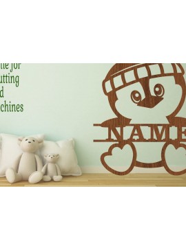 Σετ των 2 Intra απο ξύλο plywood 3mm-4mm πάχος - Χαριτωμένο πινακίδα ονόματος πιγκουίνου  Laser Cut Art Δίασταση 30x20 cm INTRAFABR-75446231