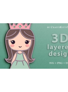 Σετ των 2 Intra απο ξύλο plywood 3mm-4mm πάχος - Cute Princess 3D Layered  Cut file Δίασταση 30x20 cm INTRAFABR-68311464
