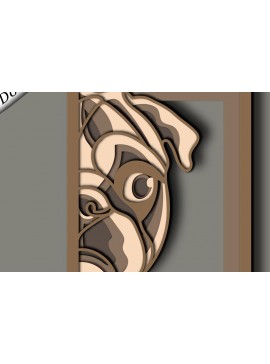 Σετ των 2 Intra απο ξύλο plywood 3mm-4mm πάχος - Cute Pug Multilayer /3D Layered Δίασταση 30x20 cm INTRAFABR-65814921