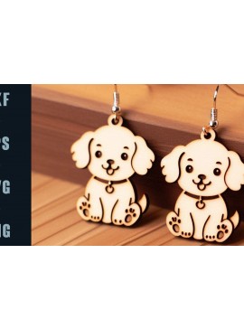Σετ των 3 Intra απο ξύλο plywood 3mm-4mm πάχος - Cute Puppy Earrings LaserCut | DXF |  Δίασταση 3x3 cm INTRAFABR-103289516