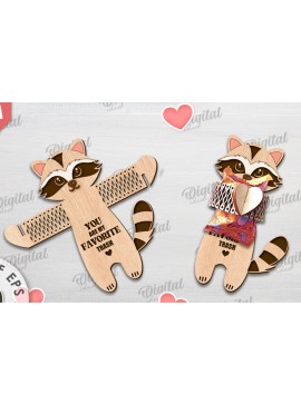 Σετ των 2 Intra απο ξύλο plywood 3mm-4mm πάχος - Cute Raccoon Candy Holder Cut Laser Δίασταση 30x20 cm INTRAFABR-115694500