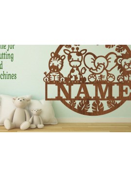Σετ των 2 Intra απο ξύλο plywood 3mm-4mm πάχος - Cute Safari Animals Name  Laser Δίασταση 30x20 cm INTRAFABR-72217225