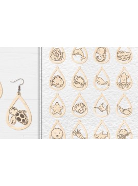 Σετ των 3 Intra απο ξύλο plywood 3mm-4mm πάχος - Πακέτο με χαριτωμένα σκουλαρίκια με θαλάσσια ζώα Δίασταση 3x3 cm INTRAFABR-99406632