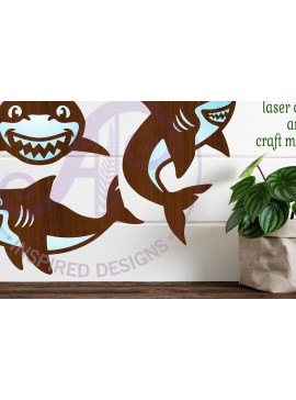 Intra απο ξύλο plywood 3mm-4mm πάχος - Cute Sharks Two Laser Laser Κόψτε το  Δίασταση 30x20 cm INTRAFABR-97819956