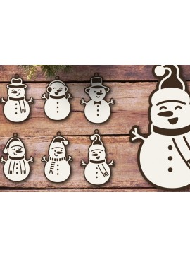 Σετ των 3 Intra απο ξύλο plywood 3mm-4mm πάχος - Χαριτωμένα αρχεία λέιζερ στολίδι χιονάνθρωπος Δίασταση 6x6 cm INTRAFABR-110709167