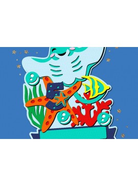 Σετ των 2 Intra απο ξύλο plywood 3mm-4mm πάχος - Χαριτωμένο Stingray Cake Topper 3D  Δίασταση 20x20 cm INTRAFABR-108853288