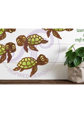 Σετ των 2 Intra απο ξύλο plywood 3mm-4mm πάχος - Χαριτωμένα σχήματα αρχείων κομμένα με λέιζερ χελώνες. 5 Δίασταση 30x20 cm INTRAFABR-91165659