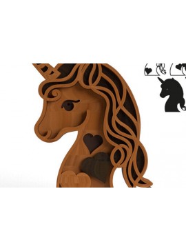 Σετ των 2 Intra απο ξύλο plywood 3mm-4mm πάχος - Χαριτωμένος UNICORN με στρώσεις 3D Δίασταση 30x20 cm INTRAFABR-94521870