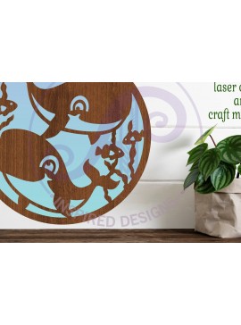 Intra απο ξύλο plywood 3mm-4mm πάχος - Επιγραφή Cute Whales Wall Art,  . Δίασταση 40x50 cm INTRAFABR-90541680