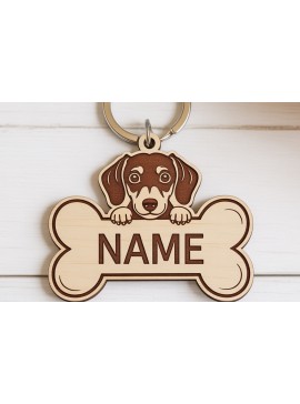 Σετ των 3 Intra απο ξύλο plywood 3mm-4mm πάχος - Μπρελόκ Dachshund Bone Name Tag Δίασταση 4x4 cm INTRAFABR-121423144