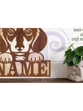 Σετ των 2 Intra απο ξύλο plywood 3mm-4mm πάχος - Σήμα ονόματος Dachshund Dog Two Layer  Δίασταση 30x20 cm INTRAFABR-101801326