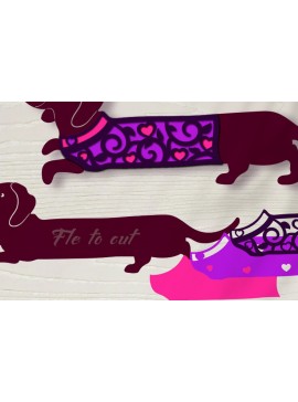 Σετ των 2 Intra απο ξύλο plywood 3mm-4mm πάχος - Dachshund σε 3D ρούχα με καρδιές. Δίασταση 20x20 cm INTRAFABR-24951707