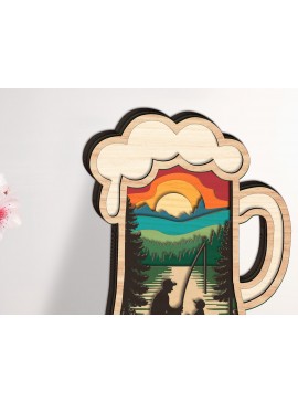 Σετ των 3 Intra απο ξύλο plywood 3mm-4mm πάχος - Dad and Son Fishing Layered  Δίασταση 20x20 cm INTRAFABR-123582013