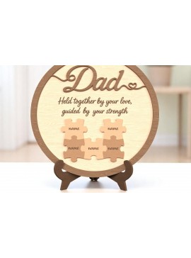Σετ των 3 Intra απο ξύλο plywood 3mm-4mm πάχος - Dad Puzzle Sign – Guided by Love Δίασταση 6x6 cm INTRAFABR-121987437