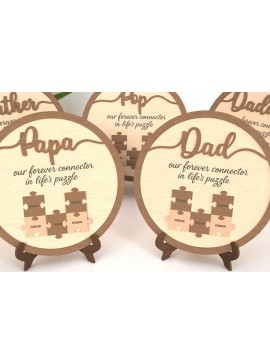 Σετ των 3 Intra απο ξύλο plywood 3mm-4mm πάχος - Dad Puzzle Sign – Life Connector Δίασταση 6x6 cm INTRAFABR-121987383