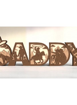 Σετ των 2 Intra απο ξύλο plywood 3mm-4mm πάχος - Πινακίδα Daddy Cowboy 3D Layered  Δίασταση 30x20 cm INTRAFABR-121728589