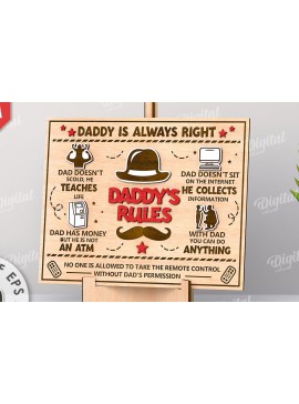 Σετ των 2 Intra απο ξύλο plywood 3mm-4mm πάχος - Daddy's Rules Plaque Laser cut Δίασταση 30x20 cm INTRAFABR-112859317
