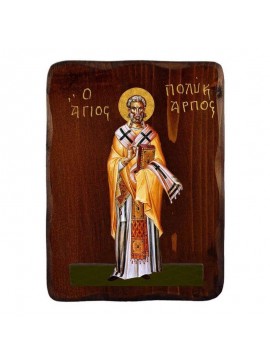 Εικόνα Ορθοδοξίας με περίγραμμα χρυσό σε ξύλο Φλαμουρίας  με  βάση Εικόνα Αγίου Πολυκάρπου, Χειροποίητη ελληνορθόδοξη εικόνα του Αγίου Πολυκάρπου, επιτοίχια πλάκα βυζαντινής τέχνης, θρησκευτικό δώρο, χριστιανική διακόσμηση Διάσταση 45x35 cm (17,7 x 13,8 ί