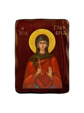 Εικόνα Ορθοδοξίας με περίγραμμα χρυσό σε ξύλο Φλαμουρίας  με  βάση Εικόνα Αγίας Γλυκερίας, Χειροποίητη Ελληνορθόδοξη εικόνα Αγίας Γλυκερίας, επιτοίχια πλάκα βυζαντινής τέχνης, θρησκευτικό δώρο, χριστιανική διακόσμηση Διάσταση 40x30 cm (15,8 x 11,8 ίντσες)