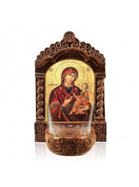 Εικόνα Ορθοδοξίας με περίγραμμα χρυσό σε ξύλο Φλαμουρίας  με  βάση Η Παναγία η Οδηγός Λυχνία, η Παναγία της Οδηγός Κεραμική επιτραπέζια εικόνα, Παναγία Οδηγήτρια Αγρυπνία με Κύπελλο Διάσταση 50x40 cm (19,7 x 15,8 ίντσες)  INTRAEK-6543216723923