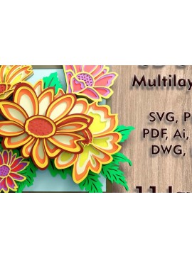 Σετ των 2 Intra απο ξύλο plywood 3mm-4mm πάχος - Αρχεία λέιζερ 3D  Daisies Δίασταση 8x11 cm INTRAFABR-109001546