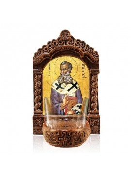 Εικόνα Ορθοδοξίας με περίγραμμα χρυσό σε ξύλο Φλαμουρίας  με  βάση Φωτιστικό Αγρυπνίας Αγίου Αθανασίου, Εικόνα Αγίου Αθανασίου ο Μέγας Επιτραπέζιο, Χειροποίητο Κεραμικό Φωτιστικό με Γυάλινο Κύπελλο Διάσταση 50x40 cm (19,7 x 15,8 ίντσες)  INTRAEK-654321672