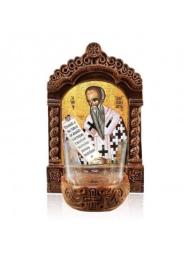 Εικόνα Ορθοδοξίας με περίγραμμα χρυσό σε ξύλο Φλαμουρίας  με  βάση Φωτιστικό Αγρυπνίας Αγίου Αλεξάνδρου, Επιτραπέζια εικόνα Αγίου Αλεξάνδρου ο Απόστολος της Ορθοδοξίας, Χειροποίητο Κεραμικό Φωτιστικό με Γυάλινο Κύπελλο Διάσταση 50x40 cm (19,7 x 15,8 ίντσε