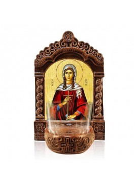 Εικόνα Ορθοδοξίας με περίγραμμα χρυσό σε ξύλο Φλαμουρίας  με  βάση Αγρυπνός Αγίας Κυριάκας, Αγία Κυριακή η Μεγαλομάρτυς Ελληνική Επιτραπέζια Εικόνα, Χειροποίητο Κεραμικό Φωτεινό με Γυάλινο Κύπελλο Διάσταση 45x35 cm (17,7 x 13,8 ίντσες) INTRAEK-54321672388