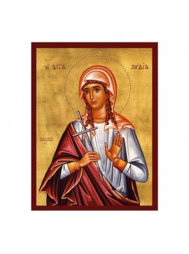 Εικόνα Ορθοδοξίας με περίγραμμα χρυσό σε ξύλο Φλαμουρίας  με  βάση Εικόνα Αγίας Λυδίας, Χειροποίητη βυζαντινή εικόνα της Αγίας Λυδίας, Πλακέτα θρησκευτικής τέχνης, Χριστιανικό δώρο Διάσταση 50x40 cm (19,7 x 15,8 ίντσες)  INTRAEK-6543216723855