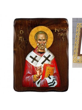 Εικόνα Ορθοδοξίας με περίγραμμα χρυσό σε ξύλο Φλαμουρίας  με  βάση Εικόνα Αγίου Νικολάου, Χειροποίητη ελληνορθόδοξη εικόνα του Αγίου Νικολάου, επιτοίχια πλάκα βυζαντινής τέχνης, θρησκευτικό δώρο, χριστιανική διακόσμηση Διάσταση 45x35 cm (17,7 x 13,8 ίντσε