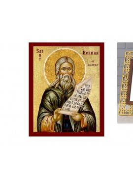 Εικόνα Ορθοδοξίας με περίγραμμα χρυσό σε ξύλο Φλαμουρίας  με  βάση Εικόνα Αγίου Ερμάν της Αλάσκας, Χειροποίητη Χριστιανική Εικόνα Αγίου Ερμάν, Κρεμαστή πλάκα Βυζαντινής Τέχνης, Χριστιανική Θρησκευτική Τέχνη Διάσταση 45x35 cm (17,7 x 13,8 ίντσες) INTRAEK-5