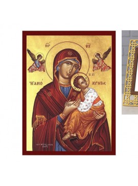 Εικόνα Ορθοδοξίας με περίγραμμα χρυσό σε ξύλο Φλαμουρίας  με  βάση Εικόνα της Άμωμης Παναγίας, Χειροποίητη Ελληνική εικόνα της Αμόλυντης Παναγίας, επιτοίχια πλάκα βυζαντινής τέχνης, χριστιανικό δώρο Διάσταση 45x35 cm (17,7 x 13,8 ίντσες) INTRAEK-543216723