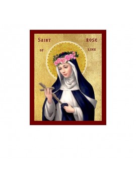 Εικόνα Ορθοδοξίας με περίγραμμα χρυσό σε ξύλο Φλαμουρίας  με  βάση Εικόνα Αγίου Ρόδου της Λίμα, Χειροποίητη Καθολική Εικόνα Αγίου Ρόδου της Λίμα, Πλακέτα Βυζαντινής Τέχνης, Χριστιανική Θρησκευτική Τέχνη Διάσταση 45x35 cm (17,7 x 13,8 ίντσες) INTRAEK-54321
